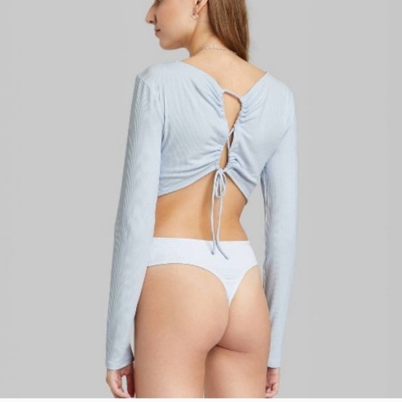 NWOT Wild Fable Women's Light Blue Ribbed Bodysuit S - Picture 2 of 8